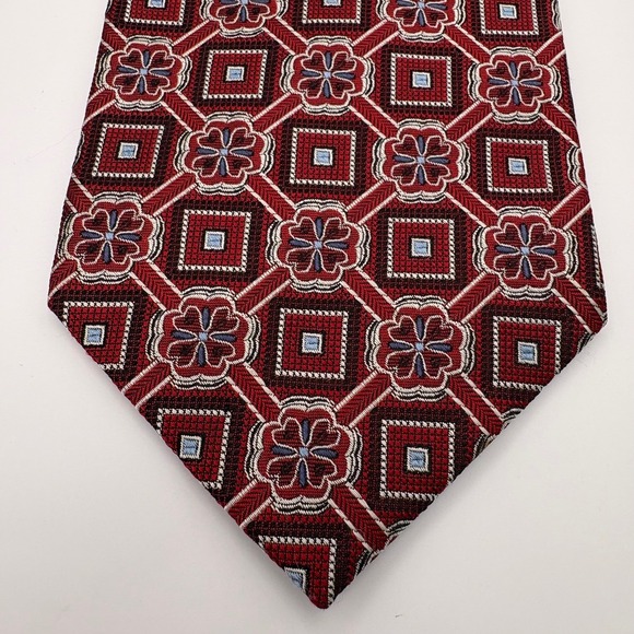 Jos A Bank Mens Silk Tie Lot 2 Purple Geometric Red Floral Medallion Hand Sewn - Picture 2 of 11